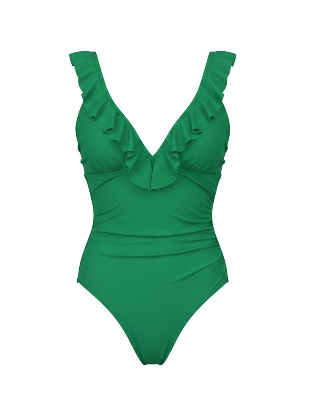 One Piece Swimwear XXL Green Ruffle Slimming Built-in Bra Fast Drying